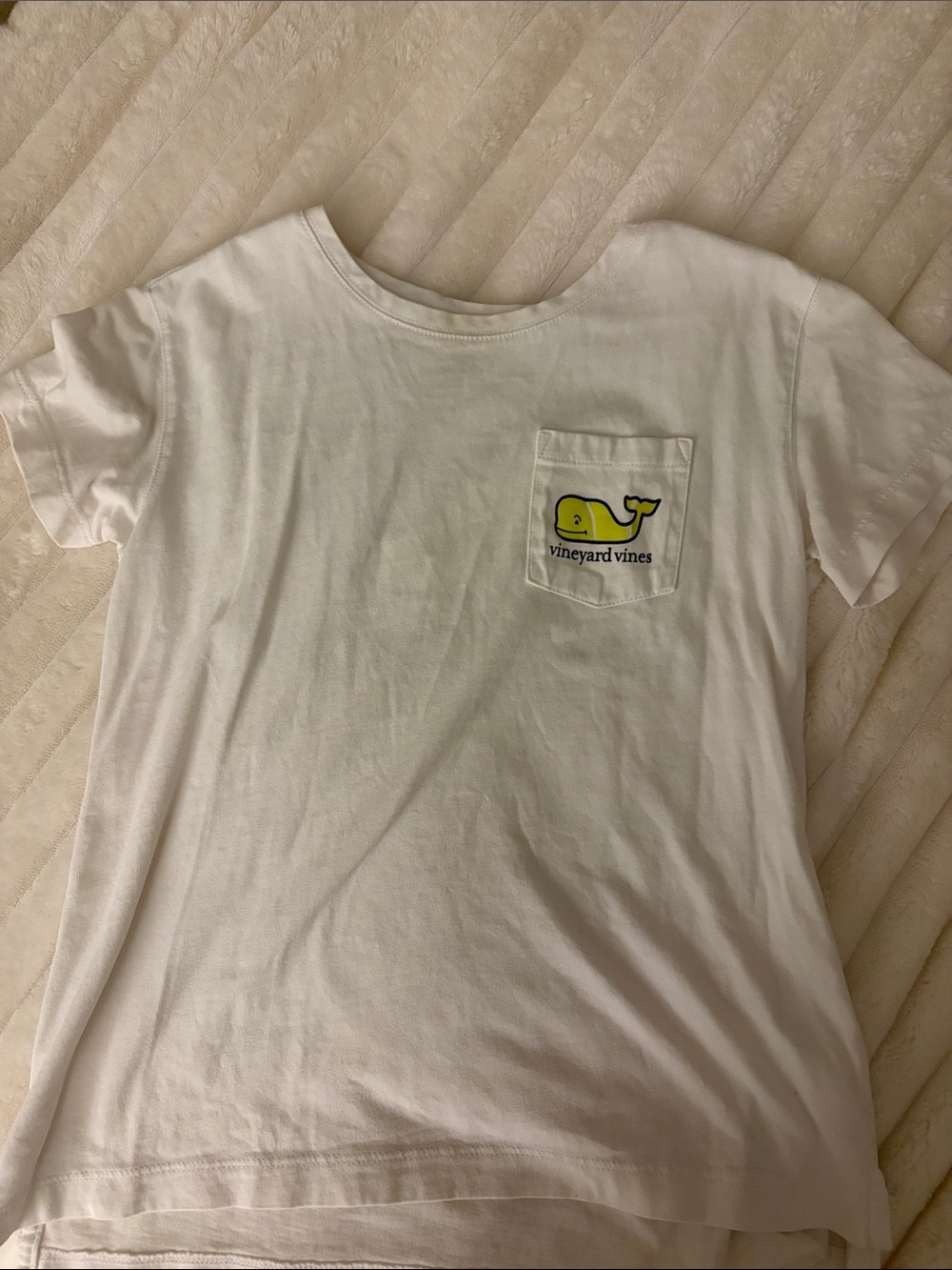 Vineyard Vines White Kids Short-Sleeve Pocket Tee with Yellow Whale